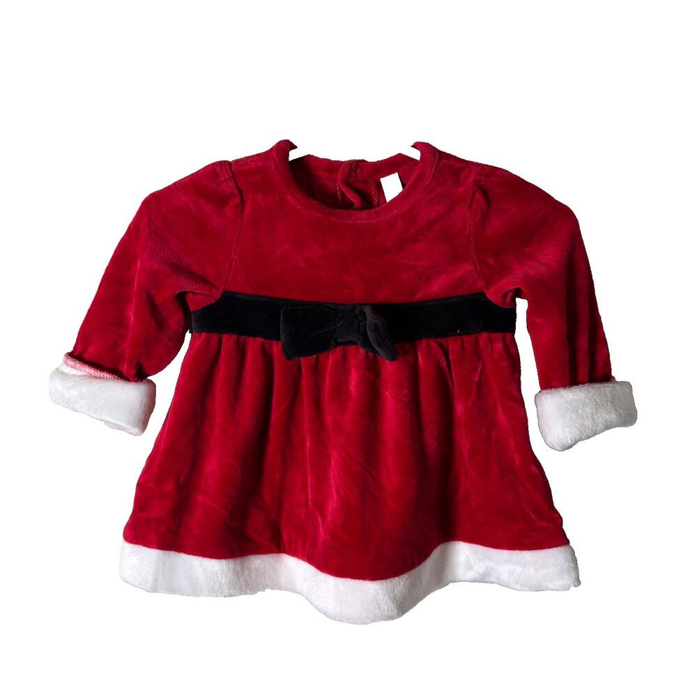 Cherokee Dress Girl's 0-3 Red Velvet Santa Mini Long Sleeve Christmas Holiday